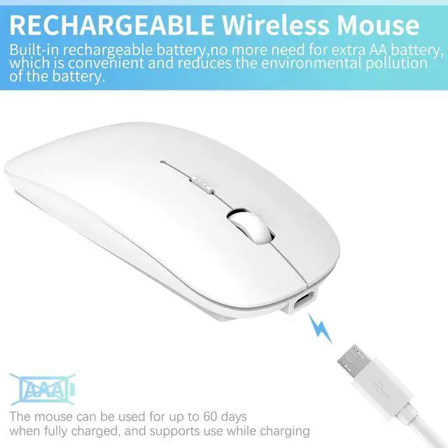 Alt view image 3 of 7 - Bluetooth Mouse, Noiseless Mouse with USB Receiver, Slim Dual Mode(Bluetooth + USB) Rechargeable Bluetooth Wireless Mouse for Laptop, iPad, MacBook Pro,Computer,Notebook, PC (White)