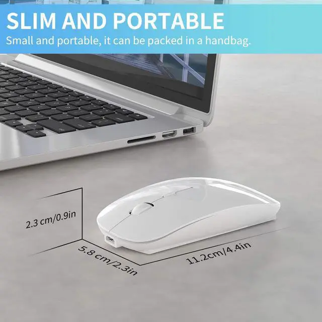 Alt view image 7 of 7 - Bluetooth Mouse, Noiseless Mouse with USB Receiver, Slim Dual Mode(Bluetooth + USB) Rechargeable Bluetooth Wireless Mouse for Laptop, iPad, MacBook Pro,Computer,Notebook, PC (White)