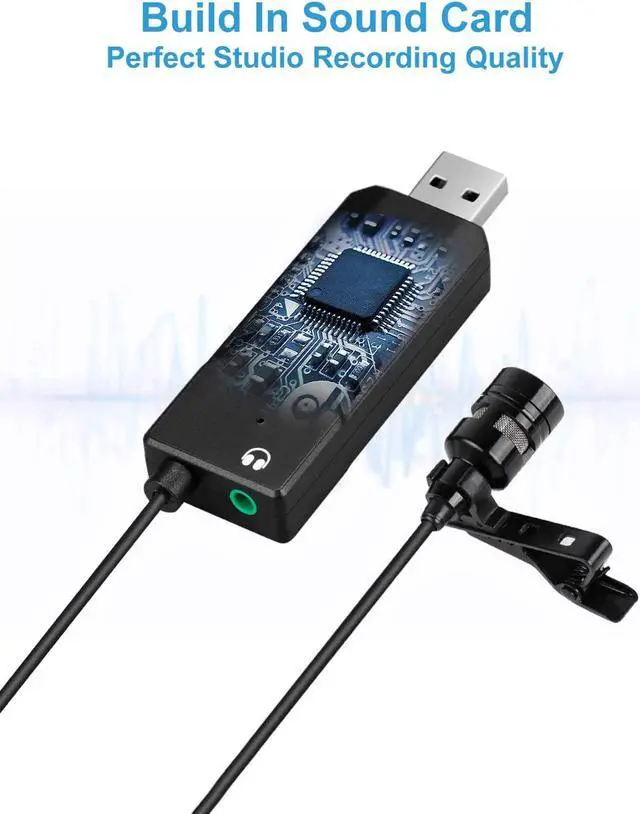 Alt view image 3 of 7 - USB Lavalier Lapel Microphone,CORN Clip-on Cardioid Condenser Computer mic Plug and Play USB Mi1crophone with Sound Card for PC and Mac-K053