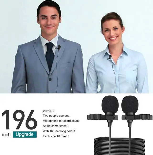 Alt view image 6 of 6 - PoP voice Premium 16 Feet Dual-head Lavalier Microphone, Professional Lapel Clip-on Omnidirectional Condenser Mic for Apple iPhone,Android,PC,Recording Youtube,Interview,Video Conference,Podcast