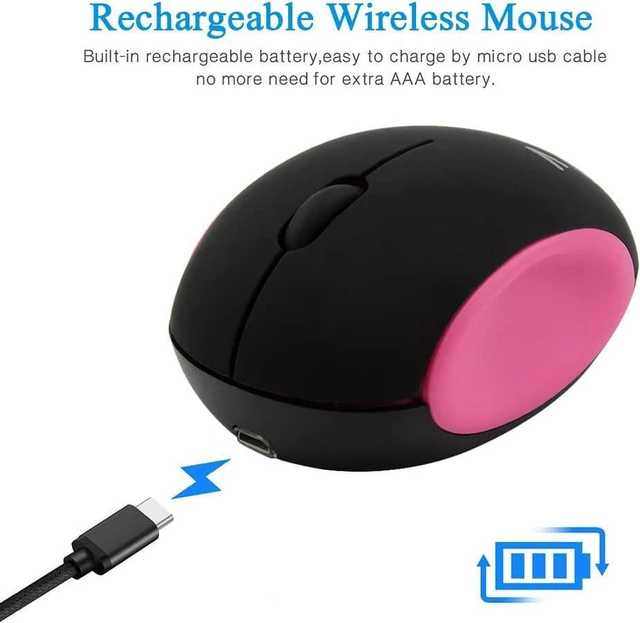 Alt view image 3 of 7 - 3C Light 2.4GHz Wireless Cute Small Silent Portable Mini Rechargeable Optical Mouse - 3 Buttons, Cordless for Laptop, Desktop, PC, Notebook (Red)