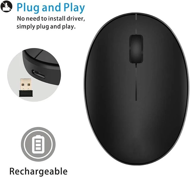 Alt view image 7 of 7 - TENMOS Mini Rechargeable Wireless Mouse,Silent Travel Mice for Laptop-Black