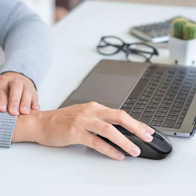 Alt view image 7 of 7 - Wireless Mouse for Laptop, Ergonomic Computer Mouse with Triple Mode (Dual Bluetooth + USB) and 3 Adjustable Levels, 6 Button Cordless Mouse Bluetooth Mouse for Windows Mac PC Notebook(Grey)