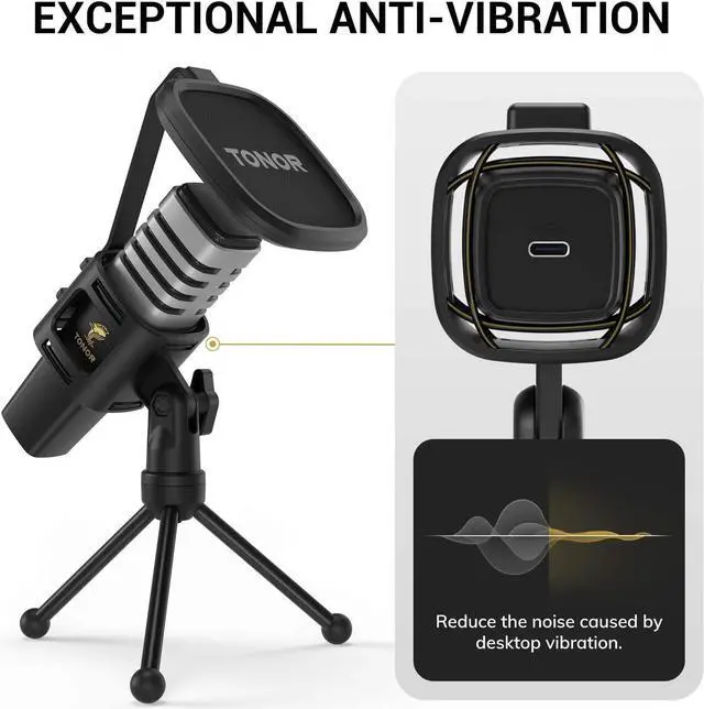 Alt view image 4 of 7 - USB Microphone for PC, Cardioid Condenser Computer Mic with Tripod Stand, Pop Filter, Shock Mount for Gaming, Streaming, Podcasting, YouTube