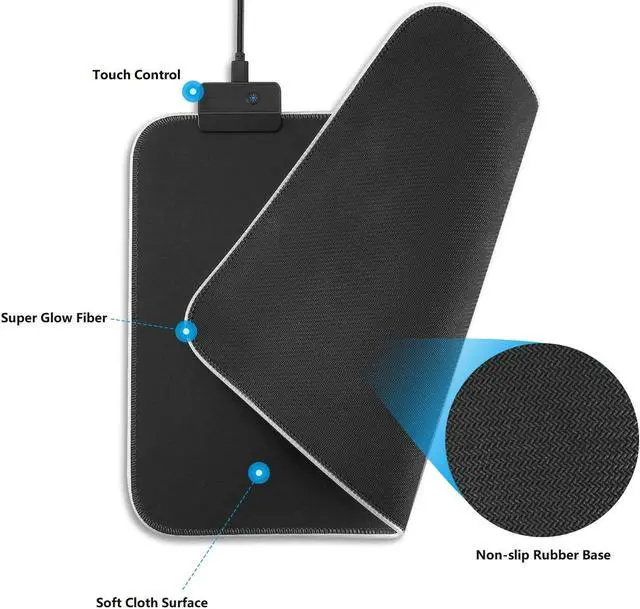 Alt view image 3 of 5 - Gaming Mouse Pad RGB LED Lighting Effects Gaming Mice Pad Mat 14in x 10in Non-Slip Rubber Base