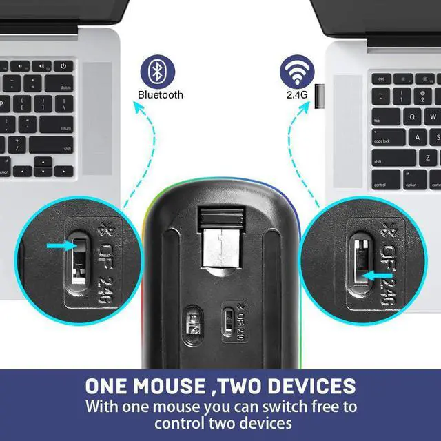 Alt view image 2 of 7 - Bluetooth Wireless Mouse Slim Dual Mode(Bluetooth 5.0 and 2.4G Wireless) Rechargeable Wireless Mouse with 3 Adjustable DPI for MacBook Laptop MacOS 10.10 Android 5.0 Windows 8 or Above