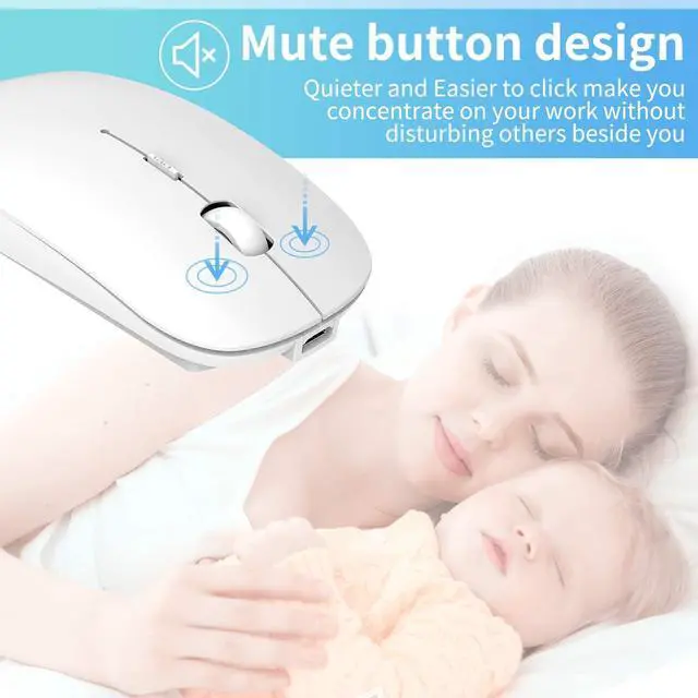 Alt view image 4 of 7 - Bluetooth Mouse, Noiseless Mouse with USB Receiver, Slim Dual Mode(Bluetooth + USB) Rechargeable Bluetooth Wireless Mouse for Laptop, iPad, MacBook Pro,Computer,Notebook, PC (White)