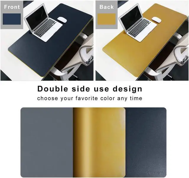 Alt view image 2 of 6 - Chihein Dual-Sided Office Desk Pad, Large Gaming Mouse Pad Ultra Thin Waterproof PU Leather Mousepad Writing Pad ( 37.4"x15.7", Navy Blue/Yellow ) - Large