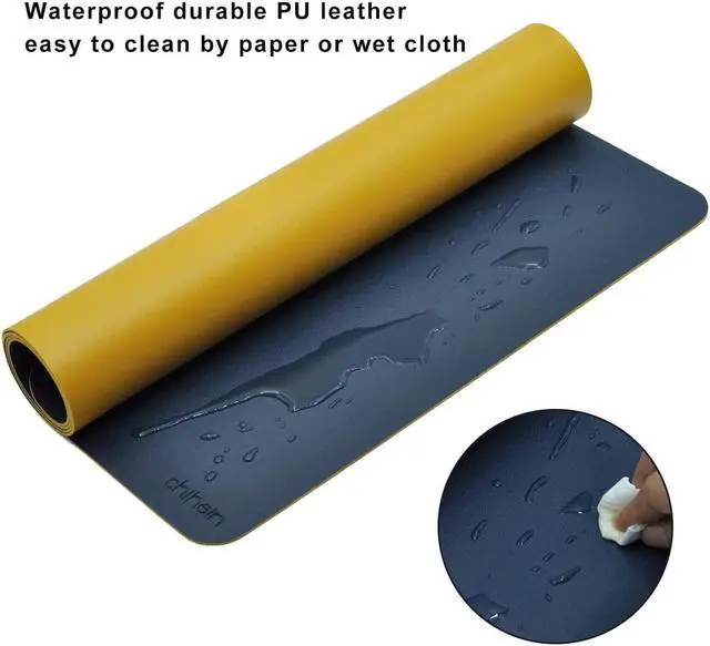 Alt view image 4 of 6 - Chihein Dual-Sided Office Desk Pad, Large Gaming Mouse Pad Ultra Thin Waterproof PU Leather Mousepad Writing Pad ( 37.4"x15.7", Navy Blue/Yellow ) - Large