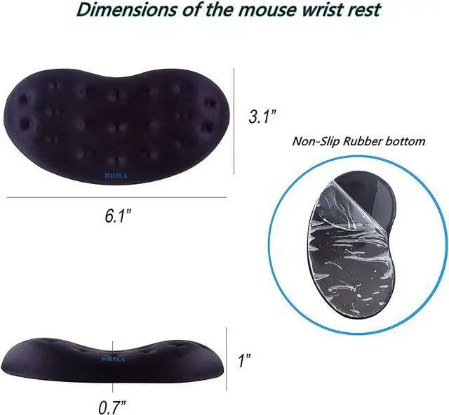 Alt view image 4 of 7 - BRILA Upgraded Ergonomic Keyboard and Mouse Wrist Rest Support Cushion Pad Set - Comfy Soft Memory Foam Gel Padding & Non-Slip Palm/Hand/Wrist Pain Relief Rest Pad for Office Work, PC Gaming, Laptop