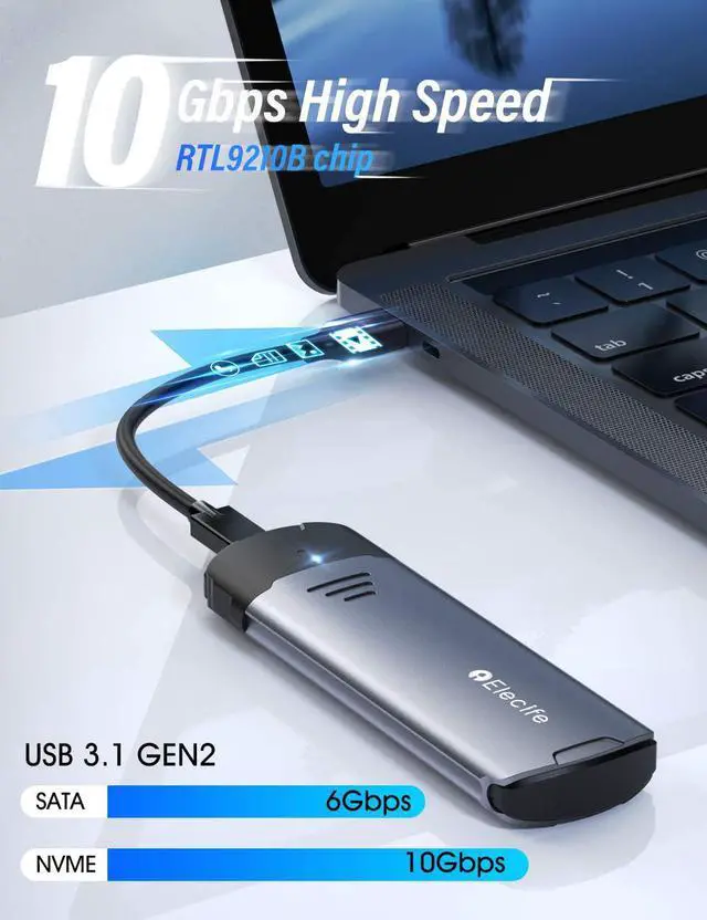 Alt view image 3 of 7 - M.2 NVME NGFF SSD Enclosure Tool-Free USB C 3.1 Gen 2 10 Gbps M.2 SATA PCIe Enclosure Adapter Support M-Key B+M-Key External Solid State Drive Support UASP Trim for SSD Size 2230/2242/2260/228