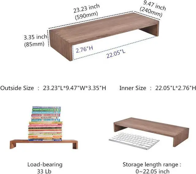 Alt view image 7 of 7 - KIRIGEN Monitor Stand Wooden -Desk stand wood for Computer / Laptop/ TV Printer - Monitor Arms & Stands Desk Riser for Office Organizers -Desktop Workspace (59,Dark Brown)
