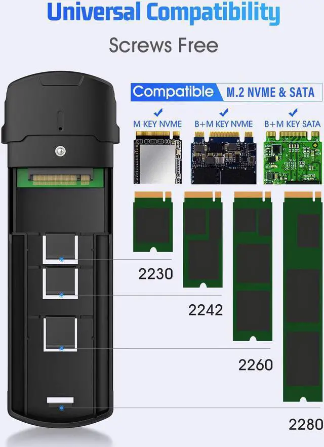 Alt view image 4 of 7 - M.2 NVME NGFF SSD Enclosure Tool-Free USB C 3.1 Gen 2 10 Gbps M.2 SATA PCIe Enclosure Adapter Support M-Key B+M-Key External Solid State Drive Support UASP Trim for SSD Size 2230/2242/2260/228