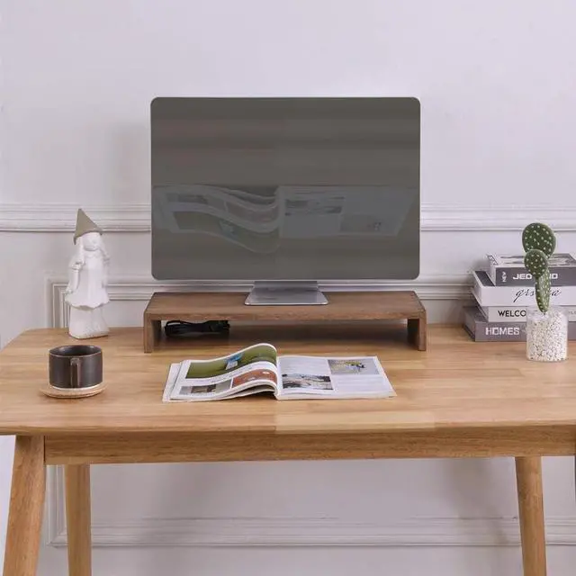 Alt view image 2 of 7 - KIRIGEN Monitor Stand Wooden -Desk stand wood for Computer / Laptop/ TV Printer - Monitor Arms & Stands Desk Riser for Office Organizers -Desktop Workspace (59,Dark Brown)