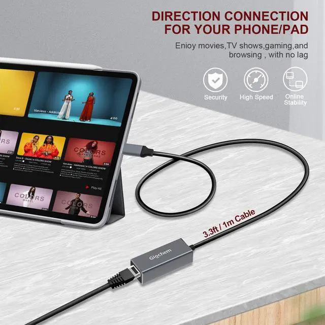 Alt view image 5 of 7 - RJ45 Ethernet LAN Network Adapter for Phone Pad, Phone Ethernet Adapter, 3.3ft/1m Cable, 10/100Mbps High Speed,Plug and Play Enbia [Grey]