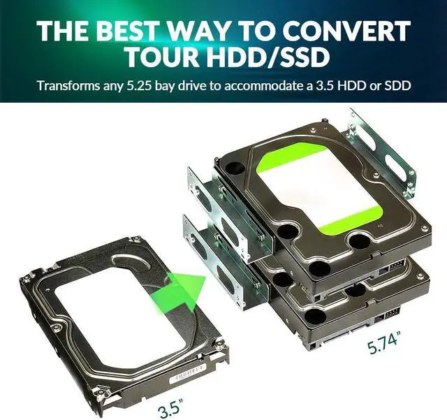 Alt view image 2 of 7 - 2 Pack HDD Hard Drive Metal Mounting Bracket Adapter Convert Any 3.5 in HDD Into One 5.25 in Drive Bay