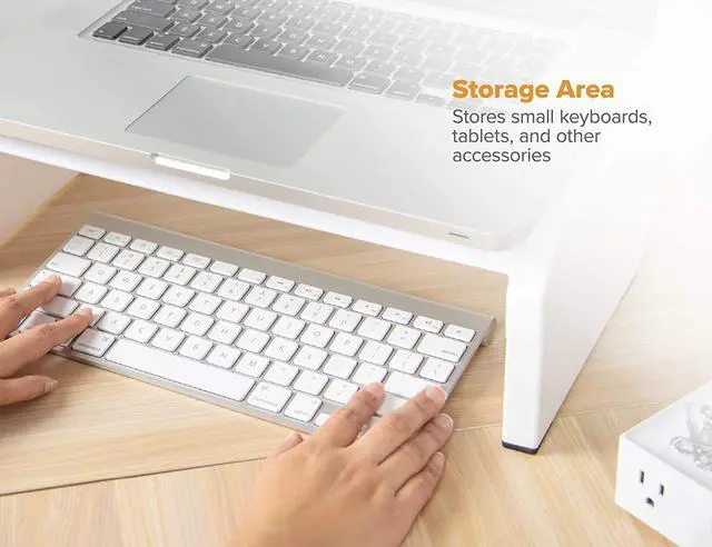 Alt view image 2 of 7 - Bostitch Konnect Adjustable Monitor Stand Riser, 4 Height Adjustments, Built-in Cable Management, Rubber Feet - White