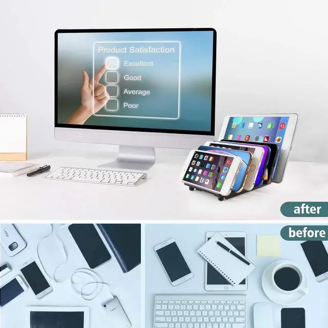 Alt view image 3 of 7 - Adjustable Universal Multi Device Organizer Dock Stand Holder, Tablet Cell Phone Desktop Stand for iPhone Samsung Galaxy Google Nexus Kindle (Black)- No Charging Port
