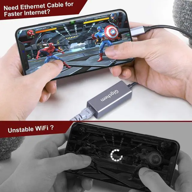 Alt view image 6 of 7 - RJ45 Ethernet LAN Network Adapter for Phone Pad, Phone Ethernet Adapter, 3.3ft/1m Cable, 10/100Mbps High Speed,Plug and Play Enbia [Grey]