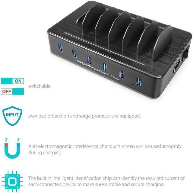 Alt view image 3 of 6 - Fast Charging Station for Multiple Devices,50W 6 USB Ports Family Charger Compatible with Apple iPhone iPad and Android Phone and Tablet