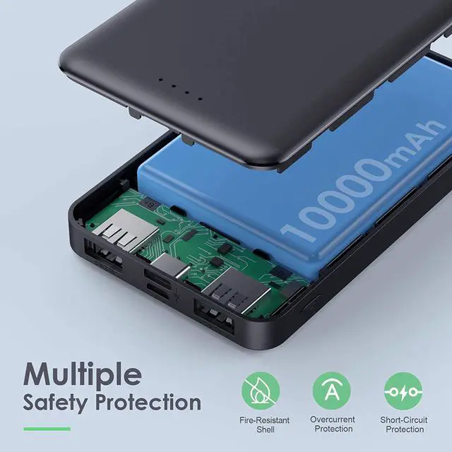 Alt view image 3 of 7 - [2 Pack]Portable Charger Power Bank 10000mAh,Ultra Slim Portable Phone Charger with USB C Input & 2 Output Backup Charging External Battery Pack Compatible with iPhone 16/15/14/13/12,Android Phone etc