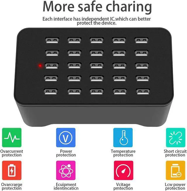 Alt view image 3 of 7 - 25 Ports USB Charger, 125W 25A Desktop USB Charging Station with iSmart Multiple Port, Compatible iPhone Xs Max XR X 8 7 Plus, iPad Pro Air Mini, Galaxy S9 S8 S7 Edge, Tablet and More (Black)