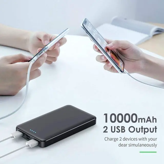 Alt view image 4 of 7 - [2 Pack]Portable Charger Power Bank 10000mAh,Ultra Slim Portable Phone Charger with USB C Input & 2 Output Backup Charging External Battery Pack Compatible with iPhone 16/15/14/13/12,Android Phone etc