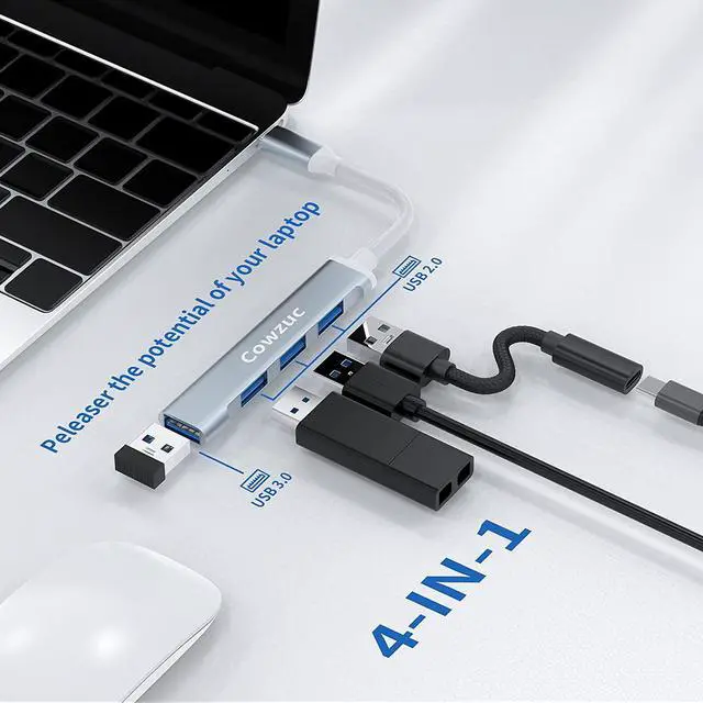 Alt view image 2 of 7 - USB C Hub 4-in-1 USB Hub Adapter, Compatible with iPad Pro,MacBook,iMac,Surface,XPS,PC (Silver Black)