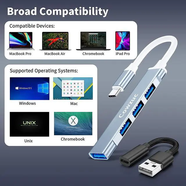 Alt view image 5 of 7 - USB C Hub 4-in-1 USB Hub Adapter, Compatible with iPad Pro,MacBook,iMac,Surface,XPS,PC (Silver Black)