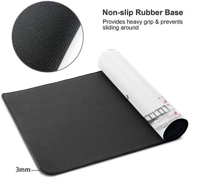 Alt view image 3 of 6 - Black and White Japanese Sumi-E Painting Cherry Blossom Temple Art Gaming Mouse Pad XL Extended Large Mouse Mat Desk Pad Stitched Edges Mousepad Long Non-Slip Rubber Base Mice Pad 31.5 X 11.8 Inch