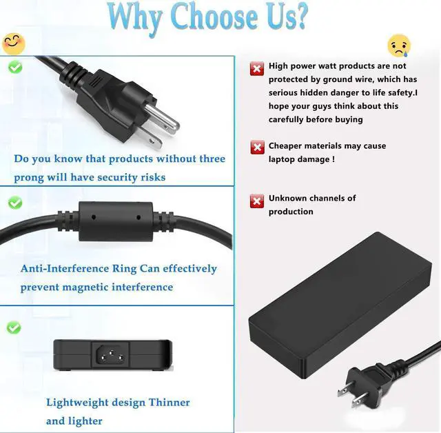 Alt view image 3 of 6 - Charger Fit for HP OMEN 15-dg0001la 15-dg0010nr 15-dg0024nr 15-dg0025nr 15-dg0075cl 15t-dg000 Laptop AC Adapter Power Cord Supply