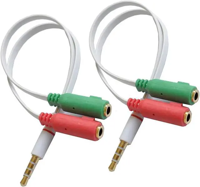 Main image of 2Pack 3.5mm 4 Position to 2X 3 Position 3.5mm M/F Headset Splitter Adapter,Headset Adapter for headsets with Separate Headphone / Microphone Plugs (2pack White)
