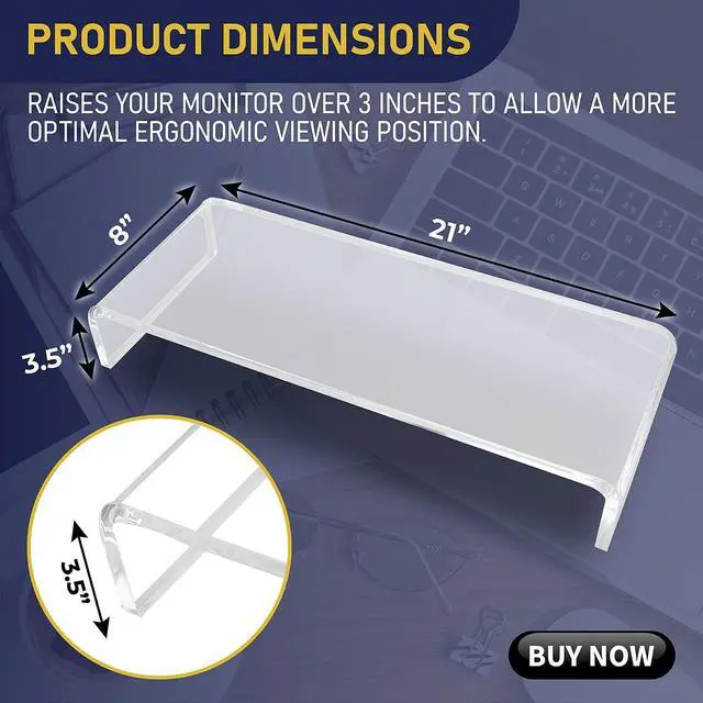 Alt view image 5 of 7 - Dasher Products Acrylic Laptop Stand with Matching Pen Holder, Contemporary Design, Ergonomic Viewing Position, Raises Monitor 3 inches, 12mm Thick Clear Acrylic, No More Clutter