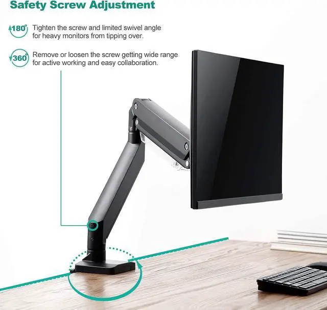 Alt view image 6 of 7 - WALI Single Monitor Gas Spring Desk Mount, Heavy Duty Monitor Arm for Ultrawide Screen up to 35 inch, 33 lbs. Fully Adjustable, Mounting Holes 75 and 100 (GSM001XL), Black