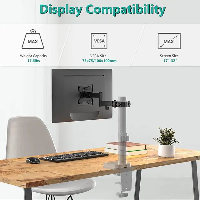 Alt view image 4 of 7 - WALI Single Monitor Arm Mount, Fully Adjustable 2 Tier with 75mm and 100mm Universal Plate (011ARM), Black