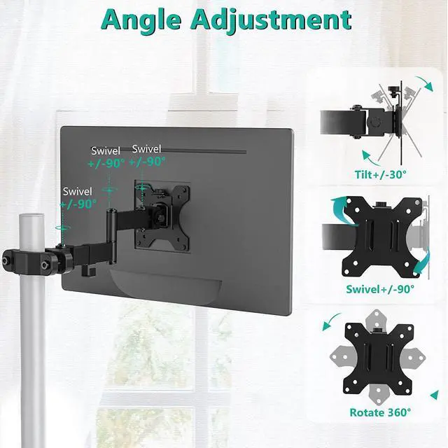 Alt view image 3 of 7 - WALI Single Monitor Arm Mount, Fully Adjustable 2 Tier with 75mm and 100mm Universal Plate (011ARM), Black