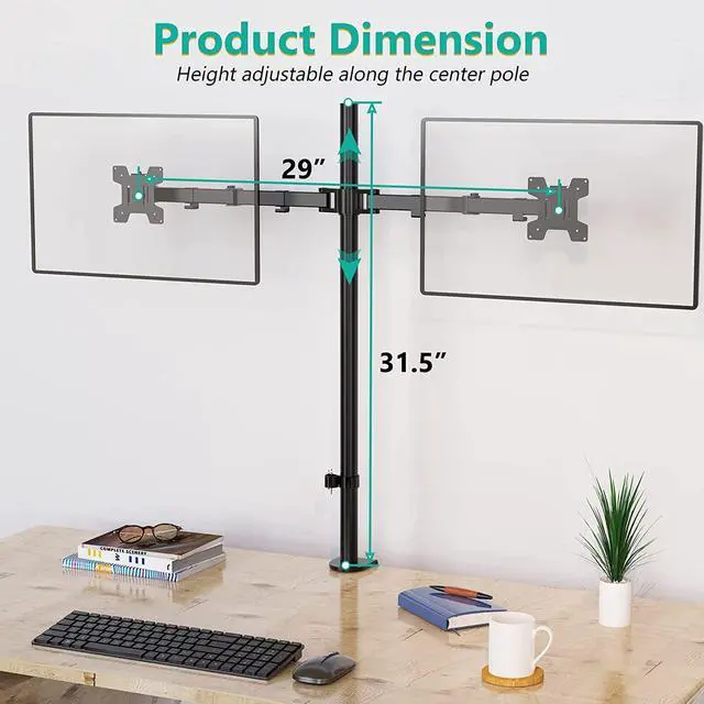 Alt view image 3 of 7 - WALI Extra Tall Dual LCD Monitor Fully Adjustable Desk Mount Fits 2 Screens up to 27 inch, 22 lbs. Weight Capacity per Arm (M002XL), Black