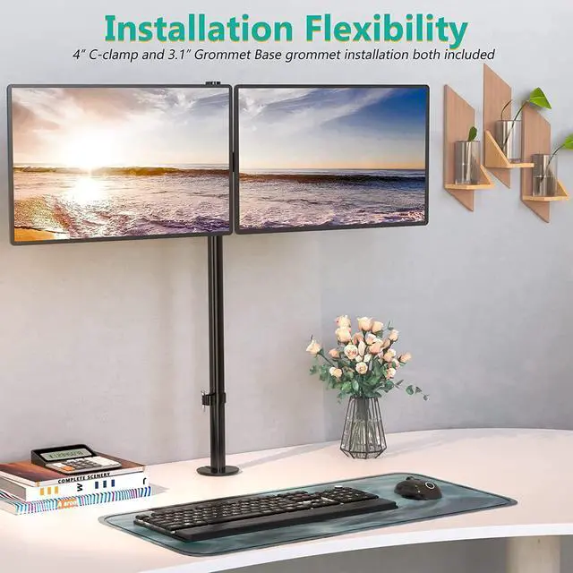 Alt view image 5 of 7 - WALI Extra Tall Dual LCD Monitor Fully Adjustable Desk Mount Fits 2 Screens up to 27 inch, 22 lbs. Weight Capacity per Arm (M002XL), Black