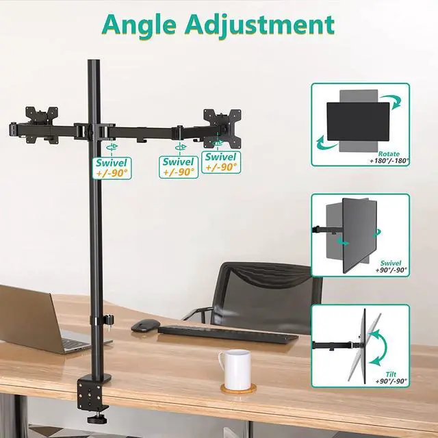 Alt view image 7 of 7 - WALI Extra Tall Dual LCD Monitor Fully Adjustable Desk Mount Fits 2 Screens up to 27 inch, 22 lbs. Weight Capacity per Arm (M002XL), Black
