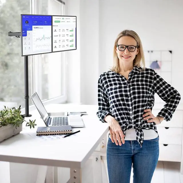 Alt view image 4 of 7 - WALI Extra Tall Dual LCD Monitor Fully Adjustable Desk Mount Fits 2 Screens up to 27 inch, 22 lbs. Weight Capacity per Arm (M002XL), Black