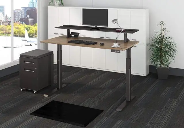 Alt view image 4 of 7 - Stand Up Desk Store Clamp-On Adjustable Height Desk Shelf Monitor Stand (60" Wide)