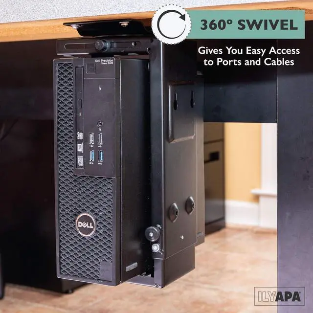 Alt view image 4 of 7 - Ilyapa Under Desk Computer Mount with 360 Degree Swivel - CPU Holder for PC Desktop Tower