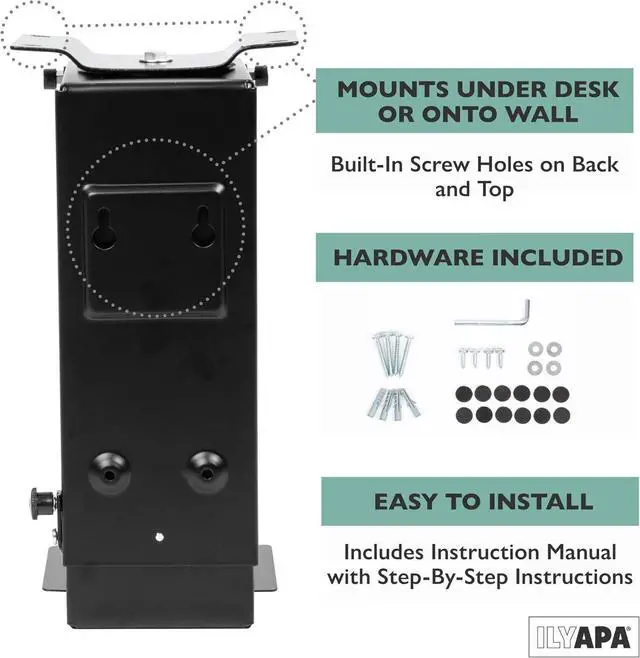 Alt view image 5 of 7 - Ilyapa Under Desk Computer Mount with 360 Degree Swivel - CPU Holder for PC Desktop Tower