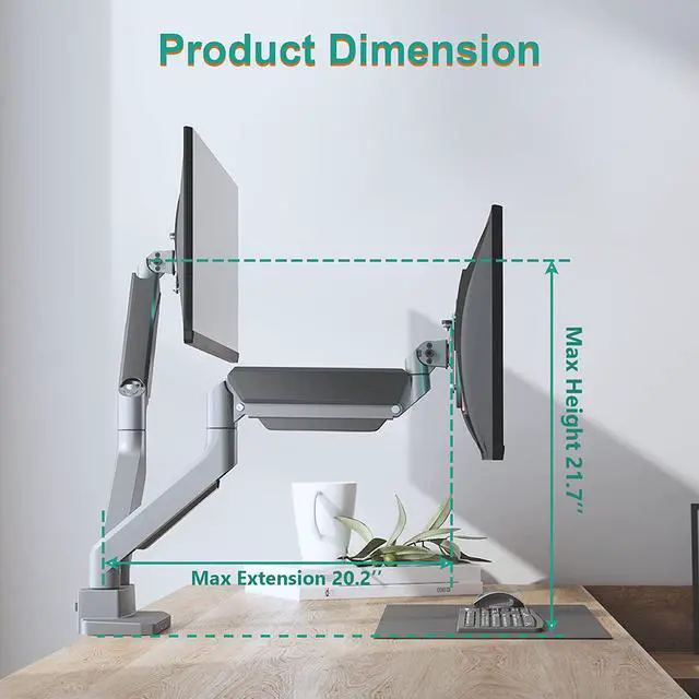 Alt view image 7 of 7 - WALI Dual Monitor Mount, Monitor Arms for 2 Monitors, Fully Adjustable Gas Spring, with 2 Easily Accessible USB 3.0 Ports for Display Up to 35 Inch, 33lbs, (GSMU002), Silver