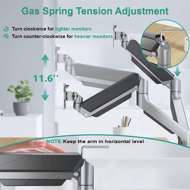 Alt view image 5 of 7 - WALI Dual Monitor Mount, Monitor Arms for 2 Monitors, Fully Adjustable Gas Spring, with 2 Easily Accessible USB 3.0 Ports for Display Up to 35 Inch, 33lbs, (GSMU002), Silver