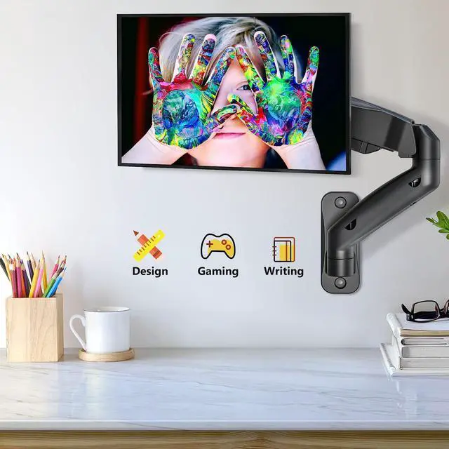 Alt view image 5 of 7 - WALI Single Monitor Wall Mount, Gas Spring Monitor Arm for 1 Screen up to 32 inch, 19.8 lbs. Fully Adjustable Arm Max Extension 21.2 inch (GSWM001), Black