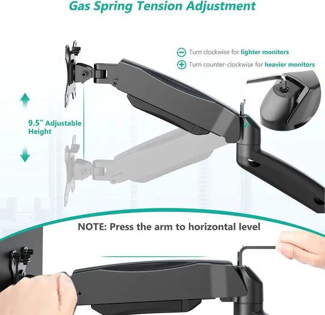 Alt view image 6 of 7 - WALI Single Monitor Wall Mount, Gas Spring Monitor Arm for 1 Screen up to 32 inch, 19.8 lbs. Fully Adjustable Arm Max Extension 21.2 inch (GSWM001), Black