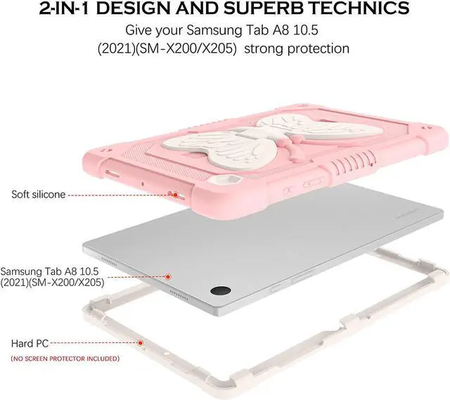 Alt view image 2 of 7 - Galaxy Tab A8 10.5 Case, Samsung Galaxy Tab A8 Case Kids Girls Women Children Butterfly Kickstand Shockproof Protective Tablet Cover for Samsung Tab A8 10.5 inch 2022 [SM-X200/X205/X207], Pink