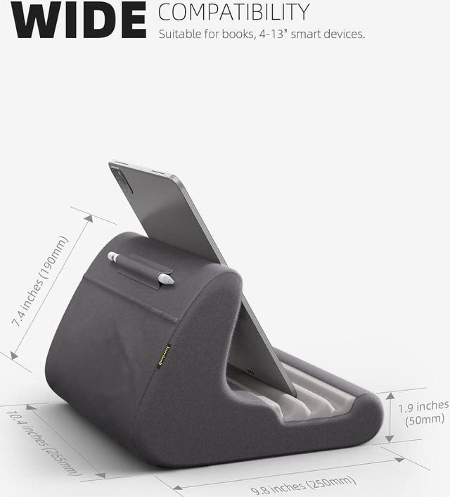 Alt view image 5 of 7 - Tablet Stand Tablet Pillow Holder - Soft Pad for Bed Lap Tablet Dock with Stylus Mount & Pocket for iPad Pro 12.9 Air Mini Kindle Galaxy Tab and 4-13 Tablet Dark Grey