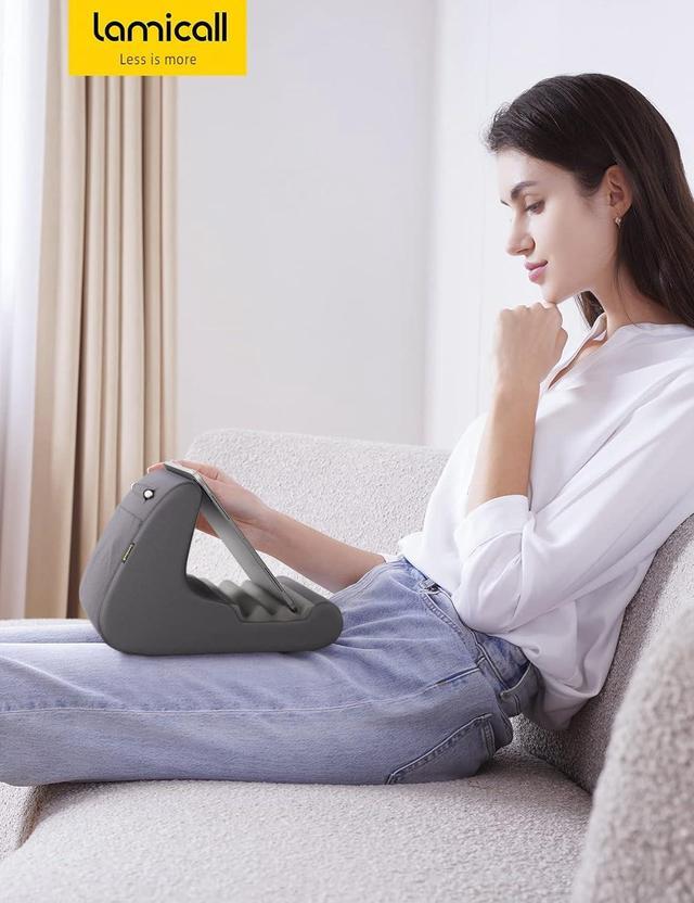 Alt view image 7 of 7 - Tablet Stand Tablet Pillow Holder - Soft Pad for Bed Lap Tablet Dock with Stylus Mount & Pocket for iPad Pro 12.9 Air Mini Kindle Galaxy Tab and 4-13 Tablet Dark Grey